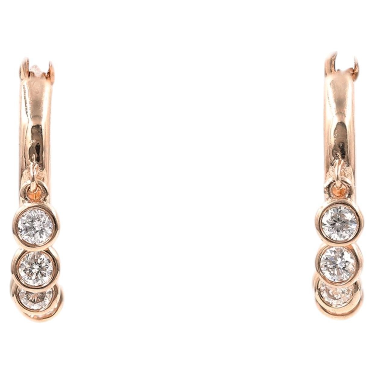 14KT Rose Gold Diamond Dangle Huggie Hoop Earrings