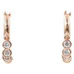 14KT Rose Gold Diamond Dangle Huggie Hoop Earrings
