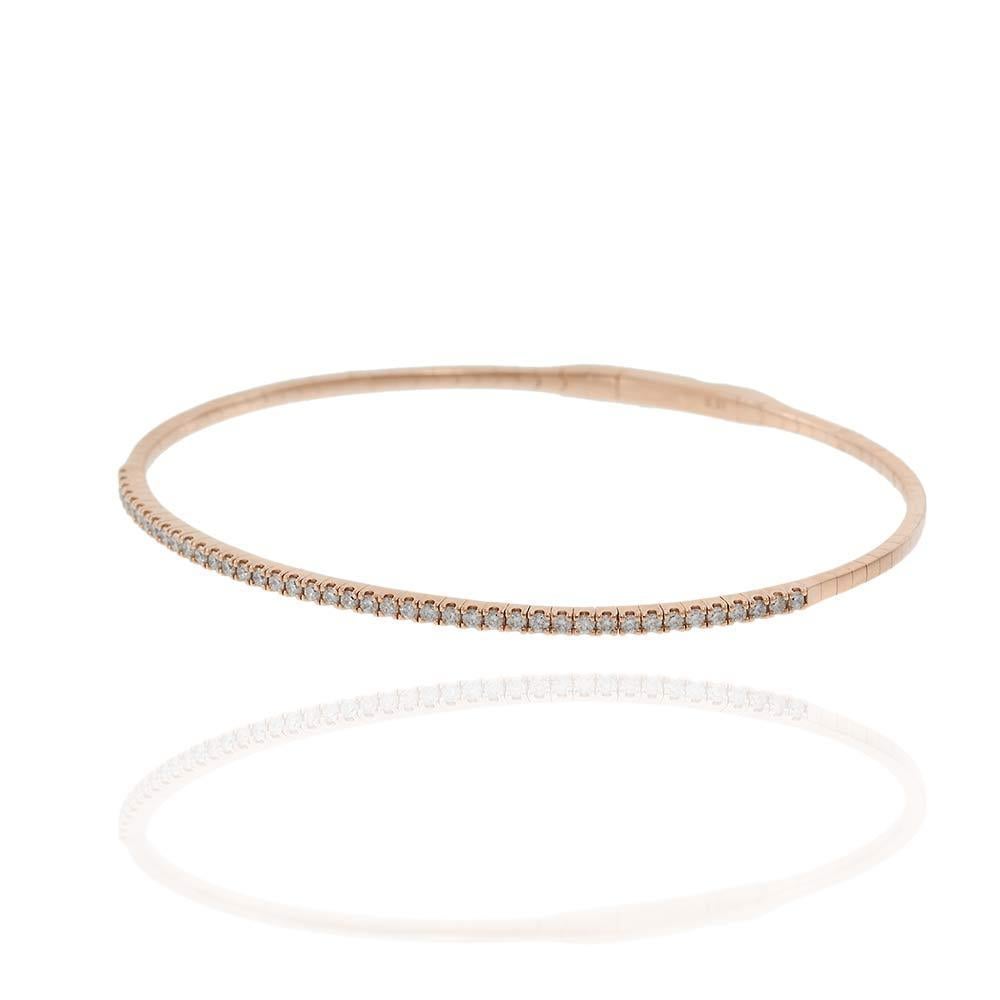Brilliant Cut 14KT Rose Gold Diamond Flex Bangle For Sale