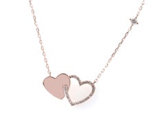 14KT Rose Gold Diamond Interlocking Double Heart Pendant Necklace