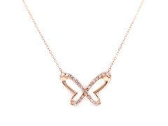 14KT Rose Gold Diamond Pave Butterfly Silhouette Necklace