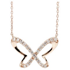 14KT Rose Gold Diamond Pave Butterfly Silhouette Necklace