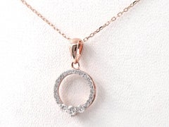 14KT Rose Gold Diamond Pave Circle "O" Pendant Necklace
