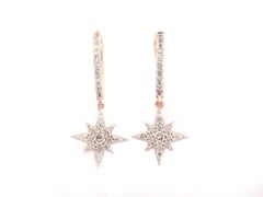 14KT Rose Gold Diamond Star Dangle Huggie Hoop Earrings