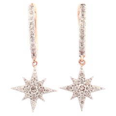 14KT Rose Gold Diamond Star Dangle Huggie Hoop Earrings