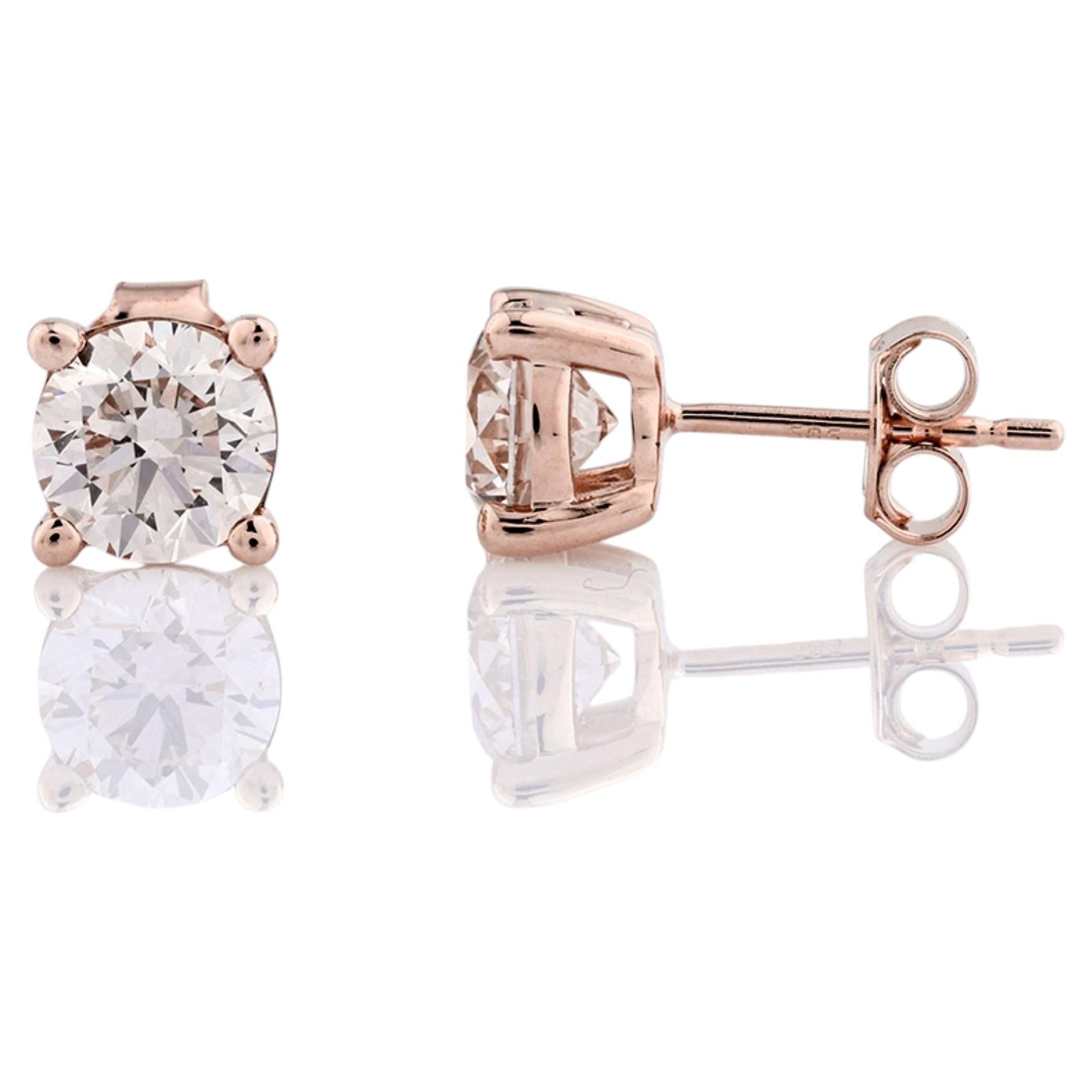 14KT Rose Gold Diamond Stud Earrings – 2.05 Carat Total Weight