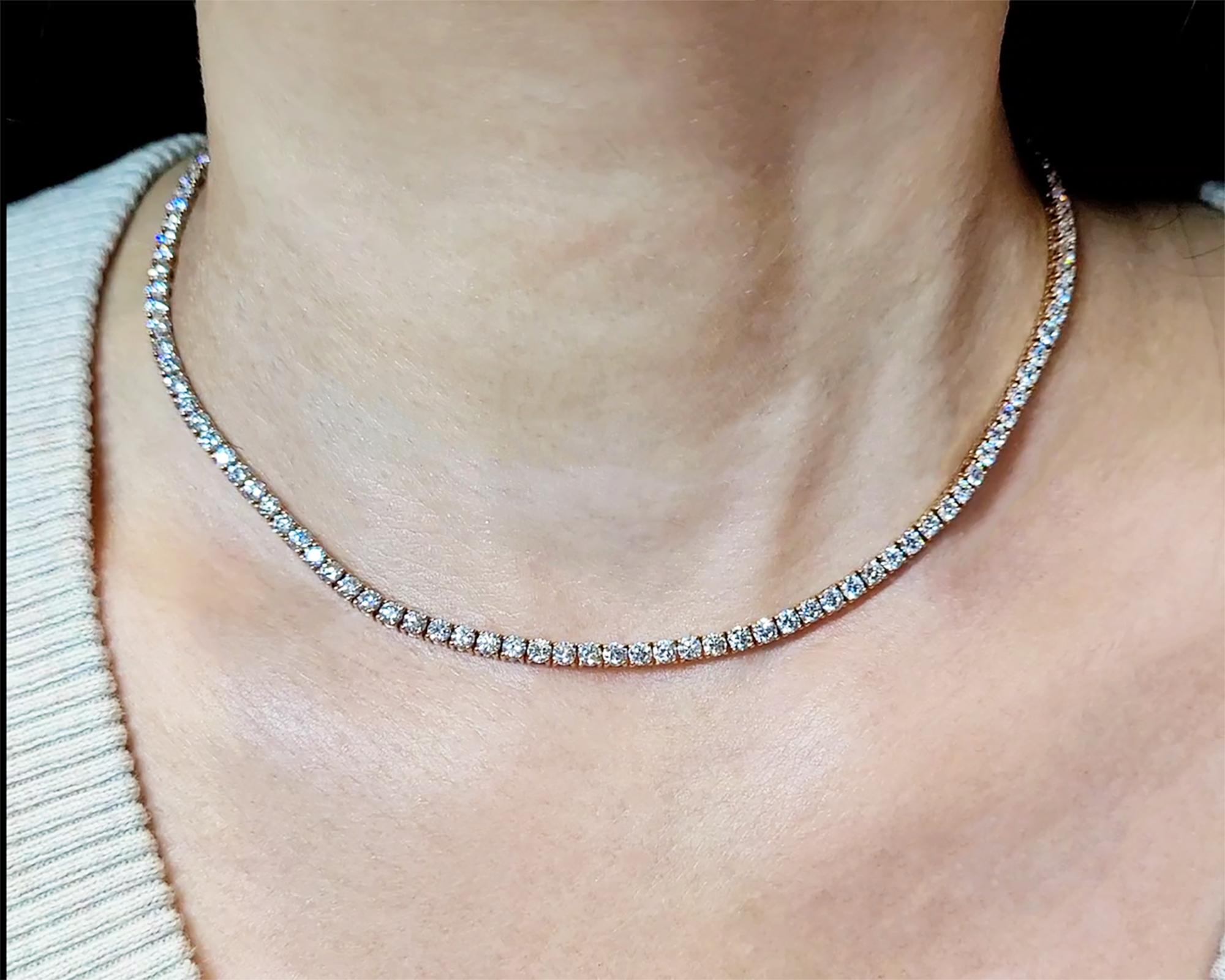 Taglio brillante Collana Tennis con diamanti in oro rosa 14kt in vendita