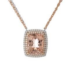 14KT Rose Gold Double Halo Morganite and Diamond Necklace