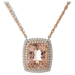 14KT Rose Gold Double Halo Morganite and Diamond Necklace