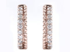 14KT Rose Gold Double Row Diamond Huggie Hoop Earrings