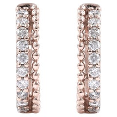14KT Rose Gold Double Row Diamond Huggie Hoop Earrings