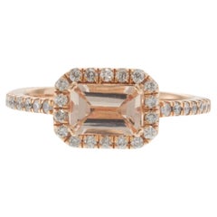 14KT Rose Gold Smaragdschliff Morganit Ring mit Diamant Halo und Shank