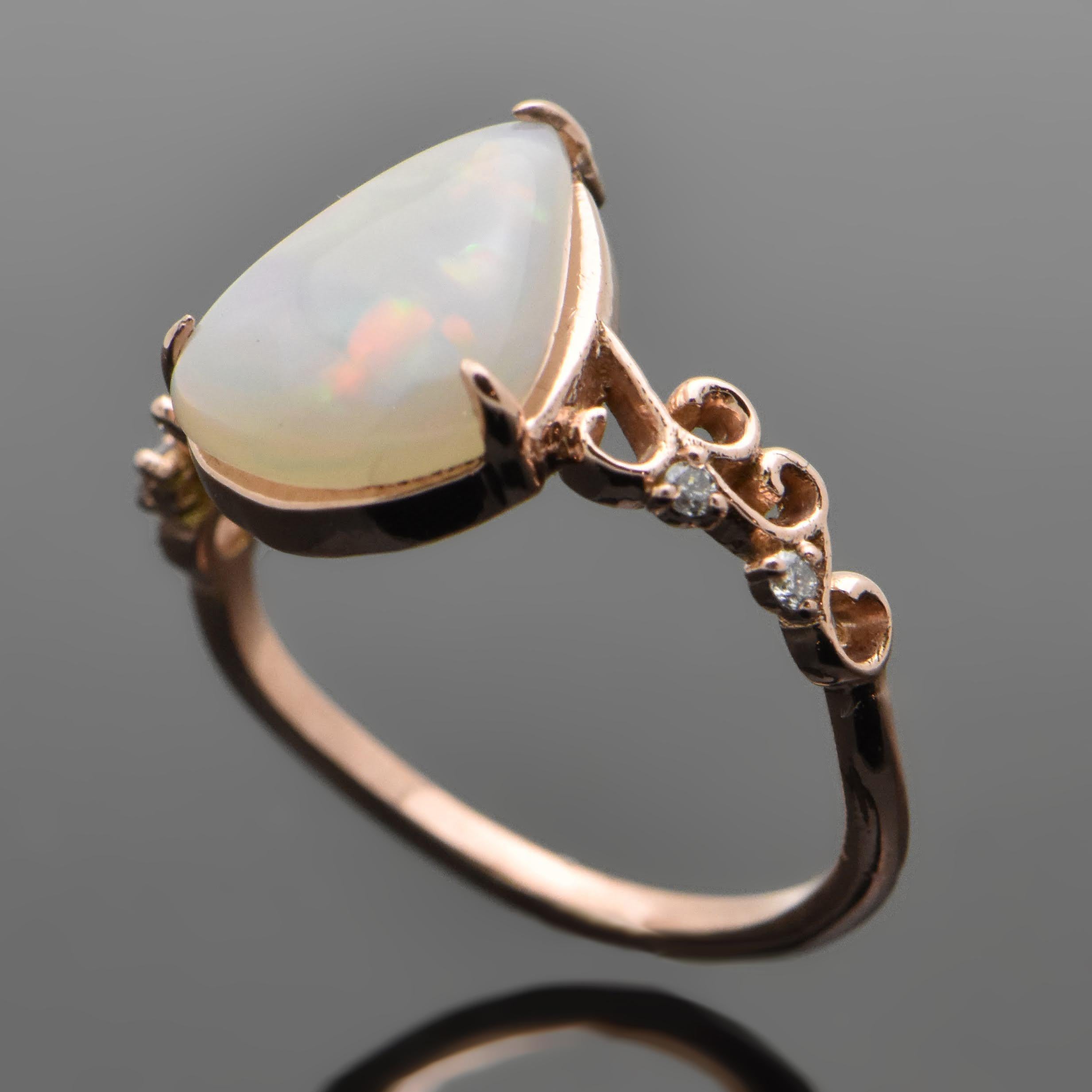 14 Karat Rose Gold Ethiopian Opal and Diamonds Ring In New Condition For Sale In Los Angeles, CA
