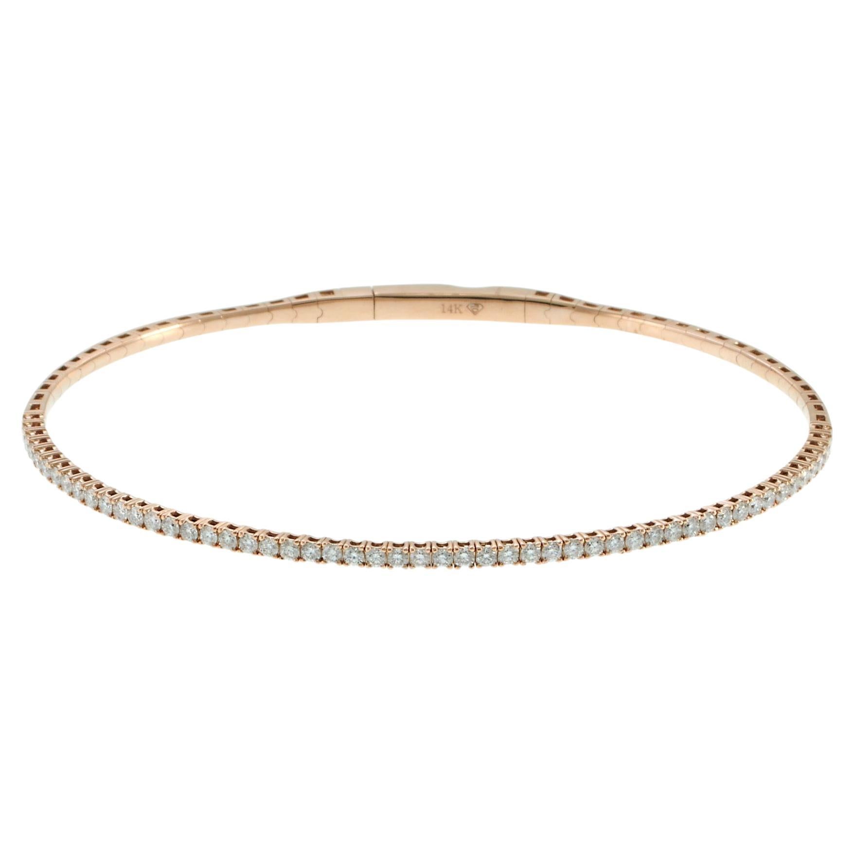 Bracciale flessibile con diamanti in oro rosa 14KT - 3/4CT-TW in vendita