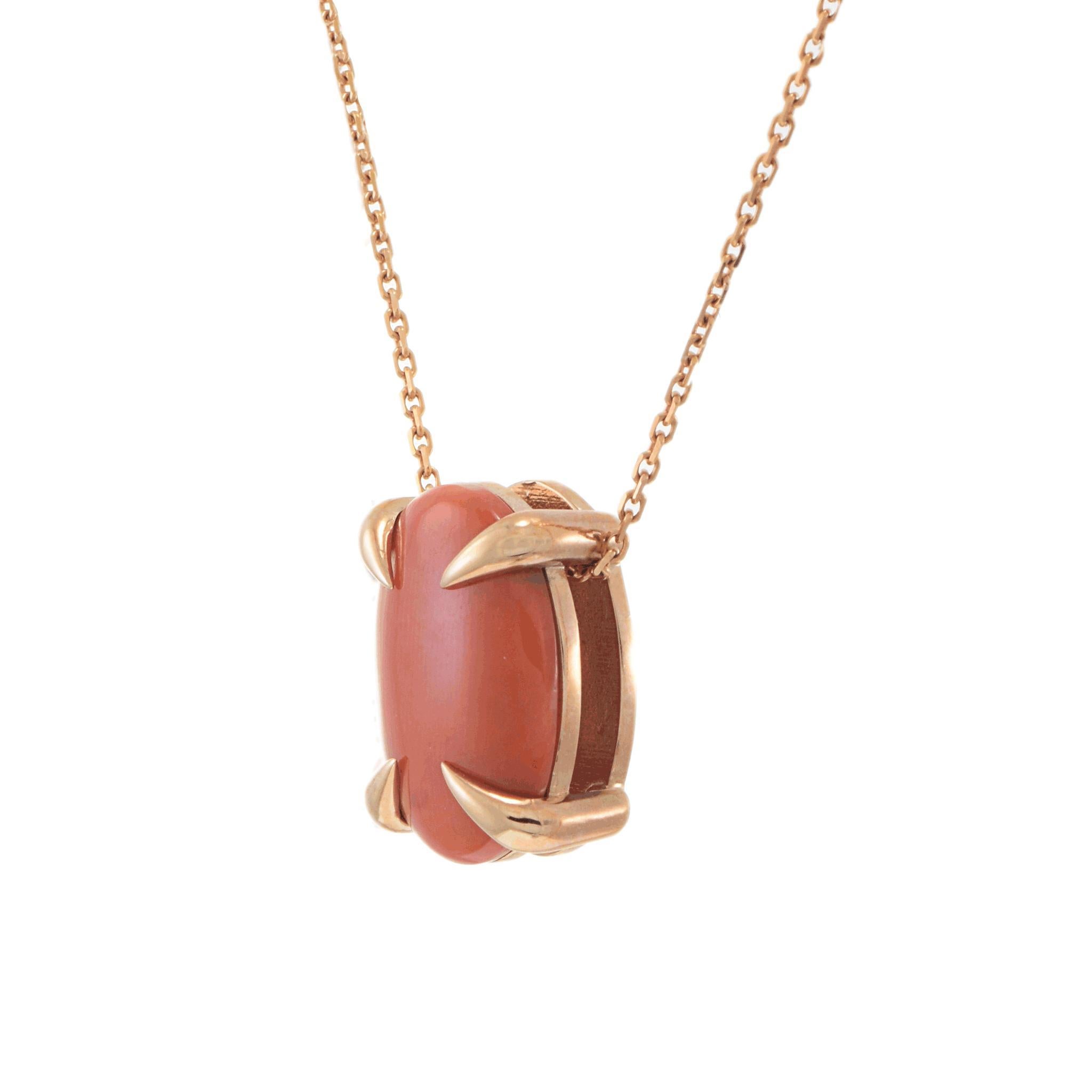 Oval Cut 14KT Rose Gold Genuine Coral Pendant Necklace For Sale