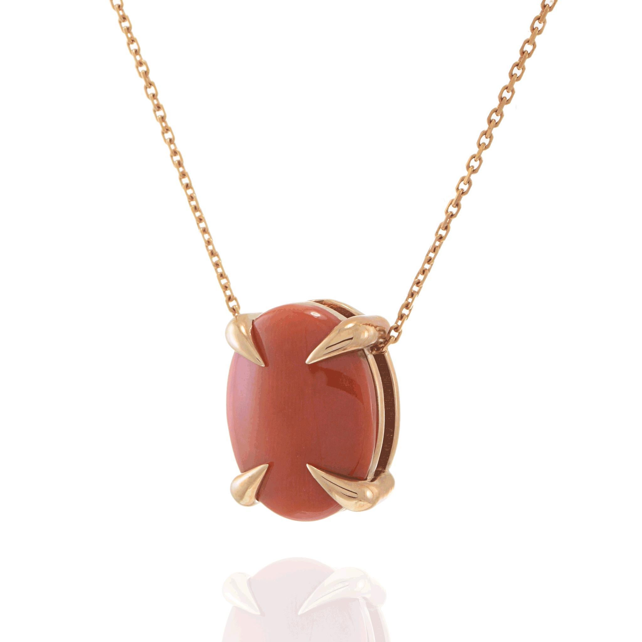 14KT Rose Gold Genuine Coral Pendant Necklace In New Condition For Sale In New York, NY