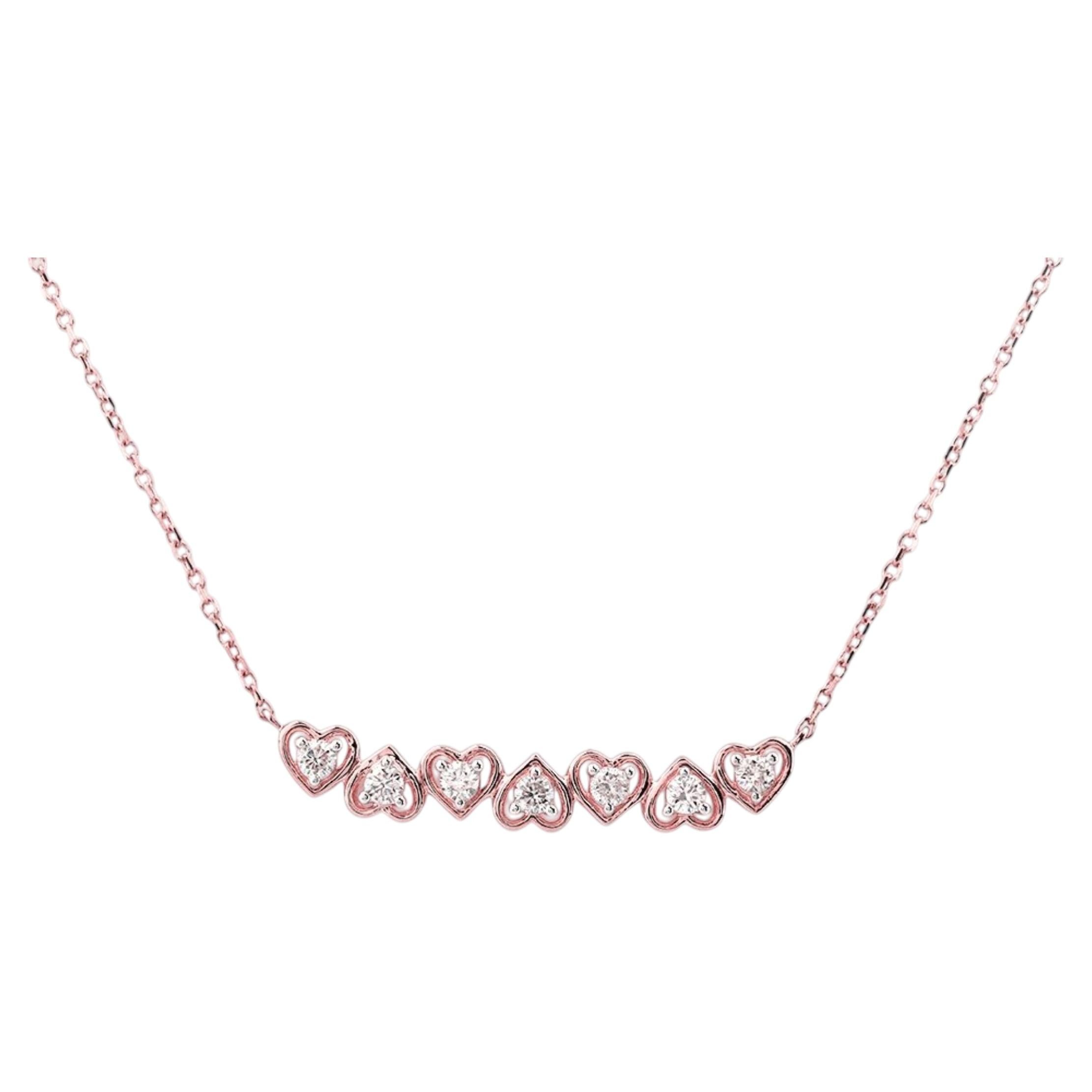 Collier en or rose 14 carats avec motif en forme de cœur orné de diamants ronds de tailles variées
