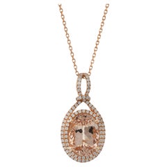 14KT Rose Gold Morganite and Diamond Drop Pendant with Chain
