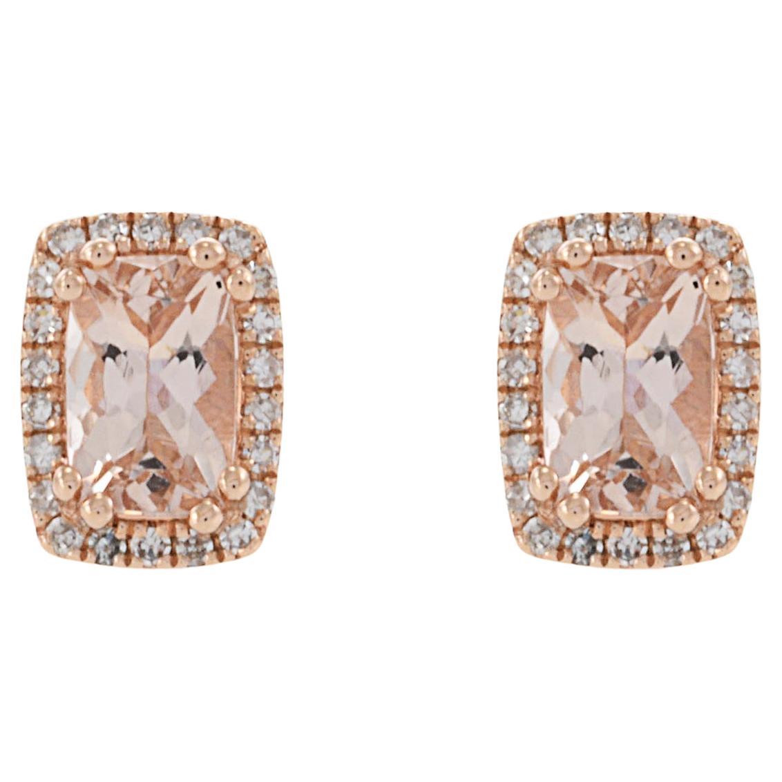14KT Rose Gold Morganite and Diamond Halo Earrings