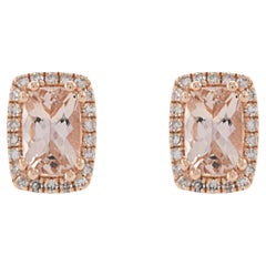 14KT Ohrringe aus Roségold mit Morganit und Diamant-Halo