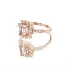 14KT Rose Gold Morganite and Diamond Halo Ring – 0.95CT