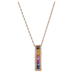 Collana con ciondolo a onda in oro rosa 14KT con zaffiri e diamanti multicolore