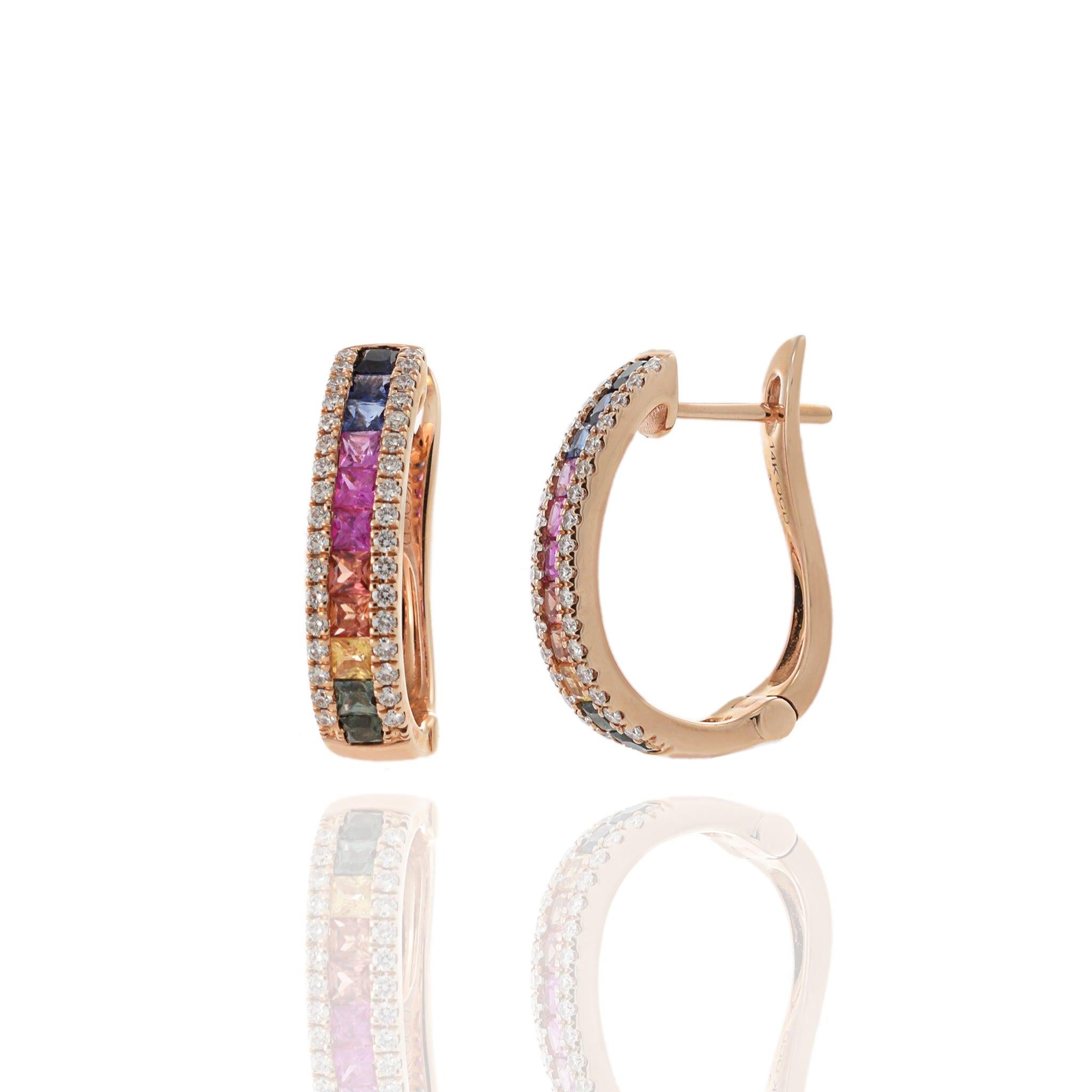 Pendientes de Zafiro Multicolor y Diamantes de Oro Rosa de 14 KT en Nuevo estado para la venta en New York, NY