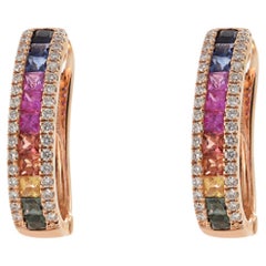 14KT Rose Gold Multi-Colored Sapphire and Diamond Earrings