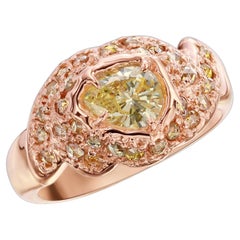 14 Karat Roségold OOAK Kuppelring mit gelben birnenförmigen und Diamanten im Rosenschliff