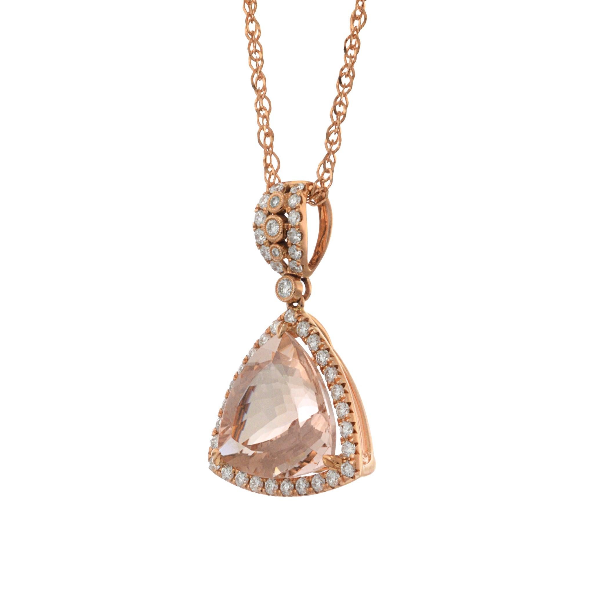 Moderno Ciondolo ovale in oro rosa 14KT con morganite e diamanti e catena in vendita