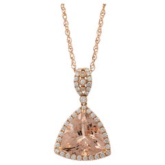 14KT Rose Gold Oval Morganite and Diamond Pendant with Chain