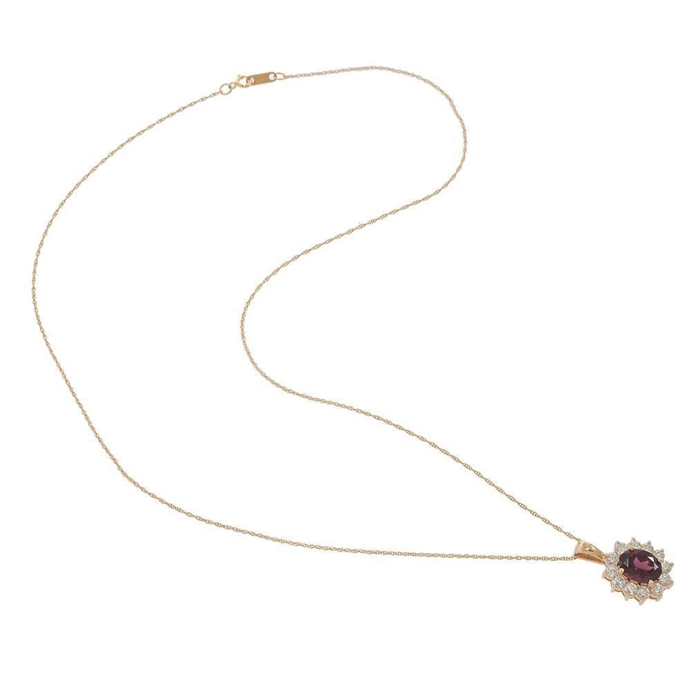 Donna Collana con ciondolo a raggiera ovale in oro rosa 14KT con rodolite e diamanti in vendita