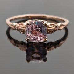 14 Karat Rose Gold Peach Sapphire and Diamonds Ring