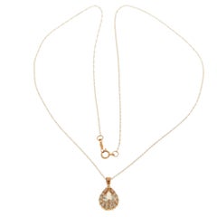 14KT Rose Gold Pear-Shaped Morganite & Diamond Halo Pendant Necklace