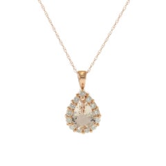 14KT Rose Gold Pear-Shaped Morganite & Diamond Halo Pendant Necklace
