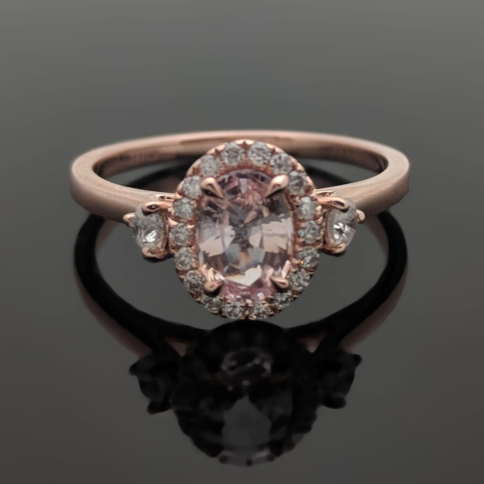 Oval Cut 14 Karat Rose Gold Pink Sapphire and Diamond Ring For Sale
