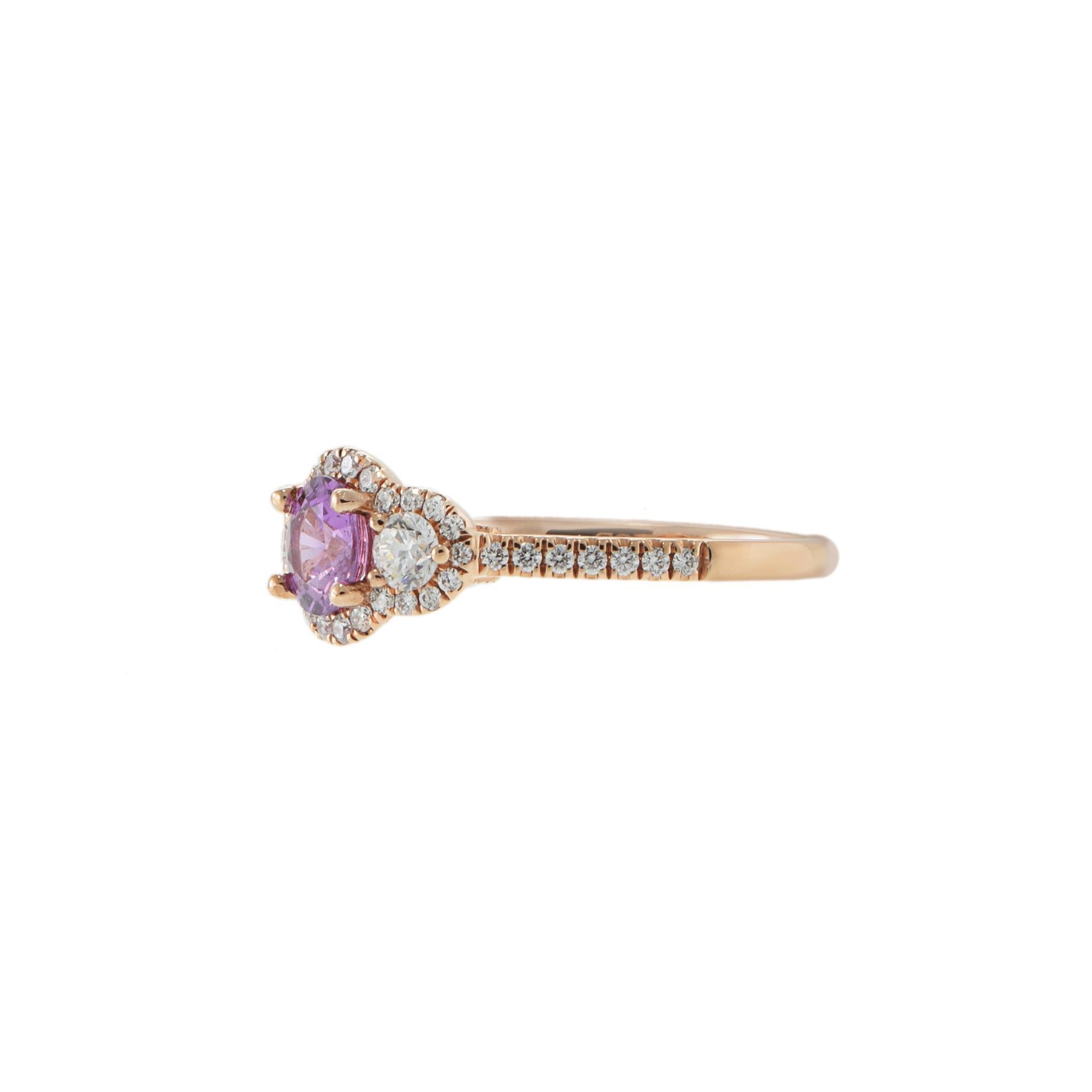 Modern 14KT Rose Gold Pink Sapphire and Diamond Ring For Sale