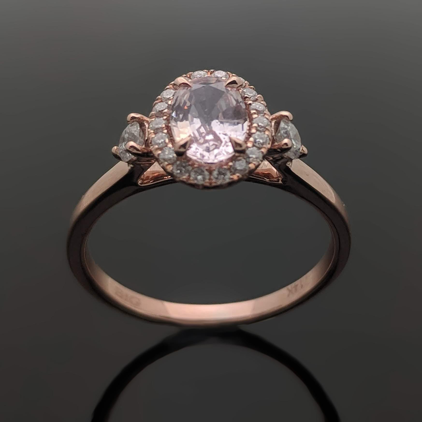 Women's 14 Karat Rose Gold Pink Sapphire and Diamond Ring For Sale