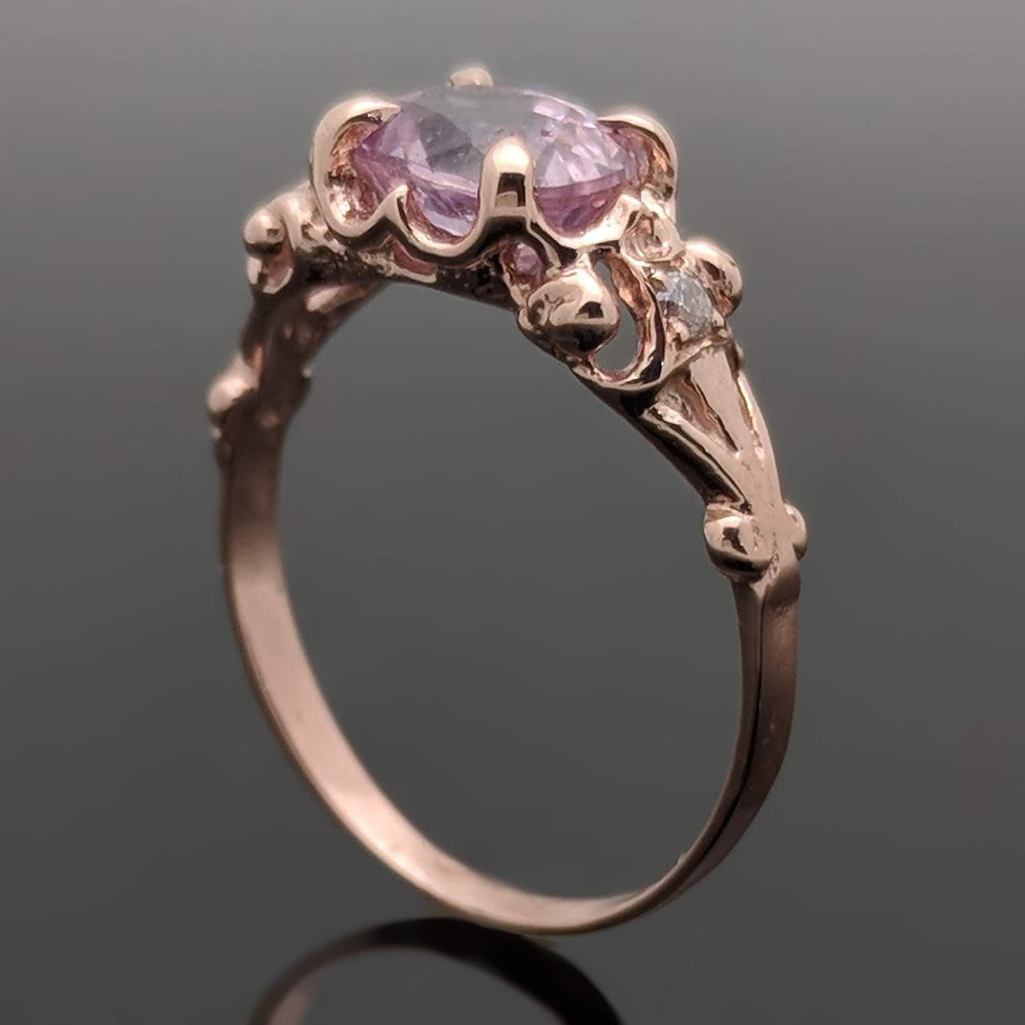 Cushion Cut 14 Karat Rose Gold Pink Sapphire and Diamond Ring For Sale