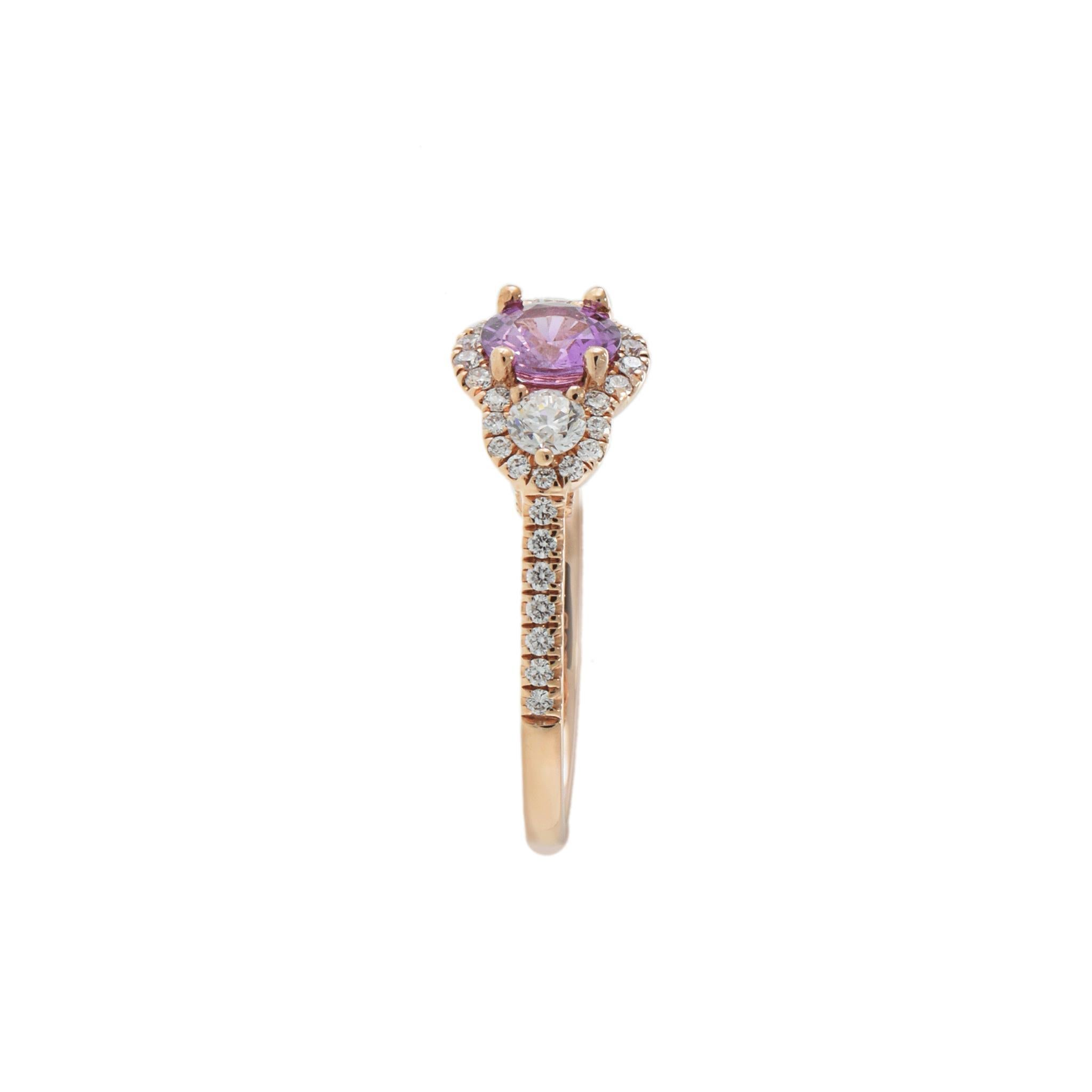 14KT Rose Gold Pink Sapphire and Diamond Ring In New Condition For Sale In New York, NY