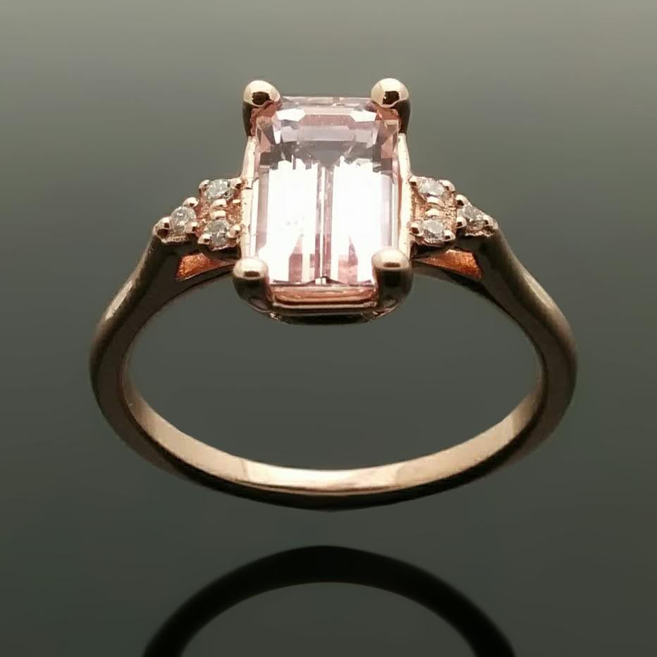 Women's 14 Karat Rose Gold Pink Sapphire and Diamond Ring For Sale