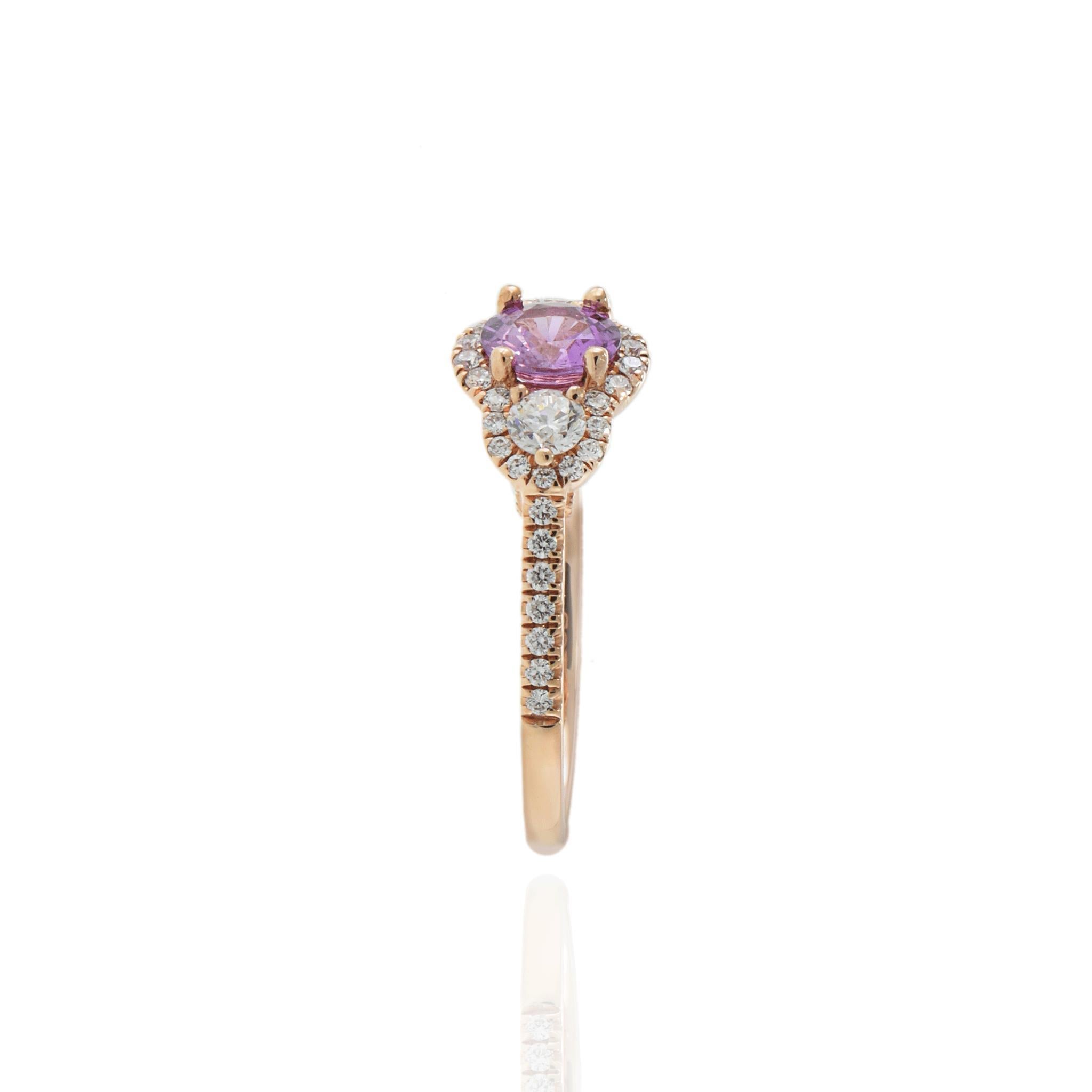 Women's 14KT Rose Gold Pink Sapphire and Diamond Ring For Sale