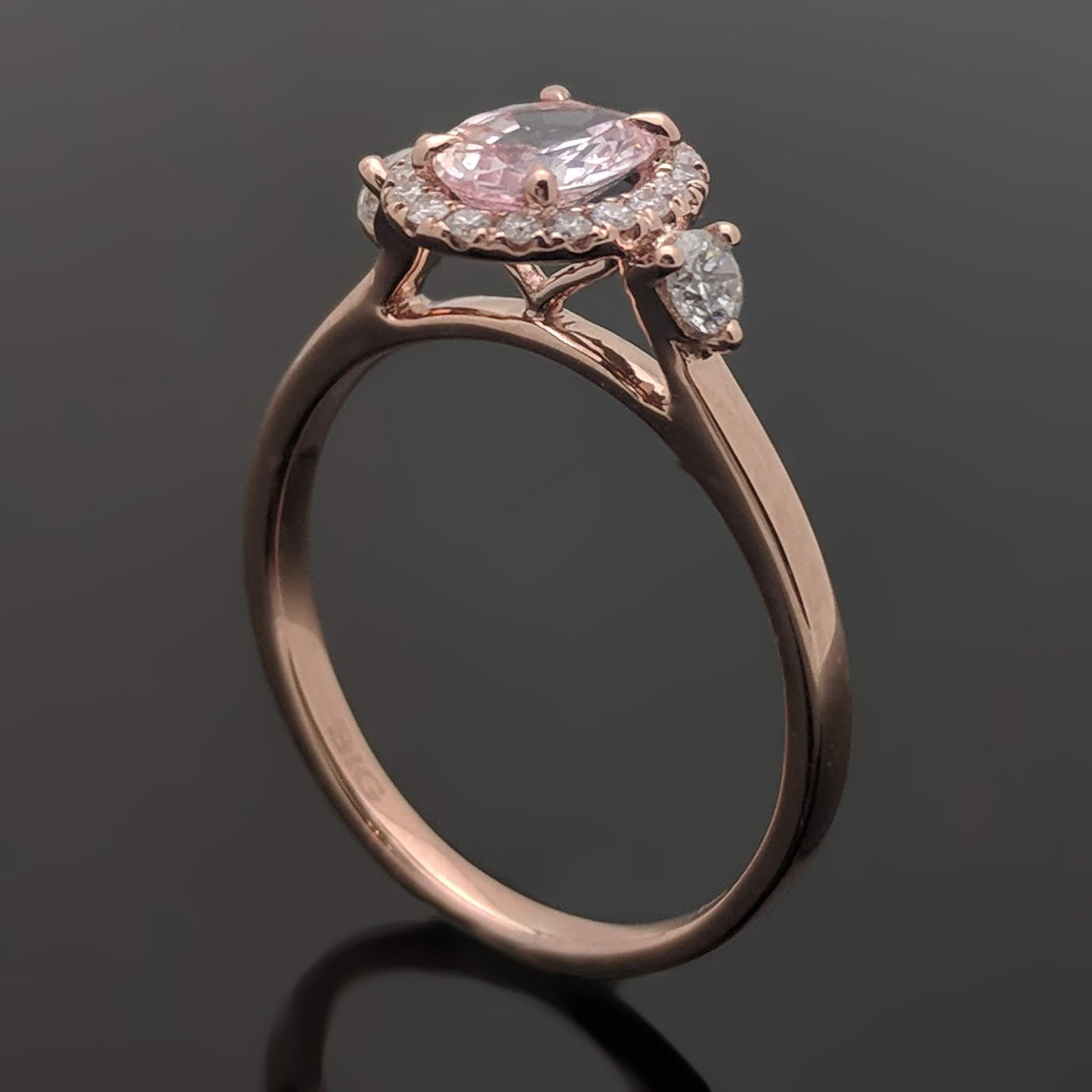 14 Karat Rose Gold Pink Sapphire and Diamond Ring For Sale 2