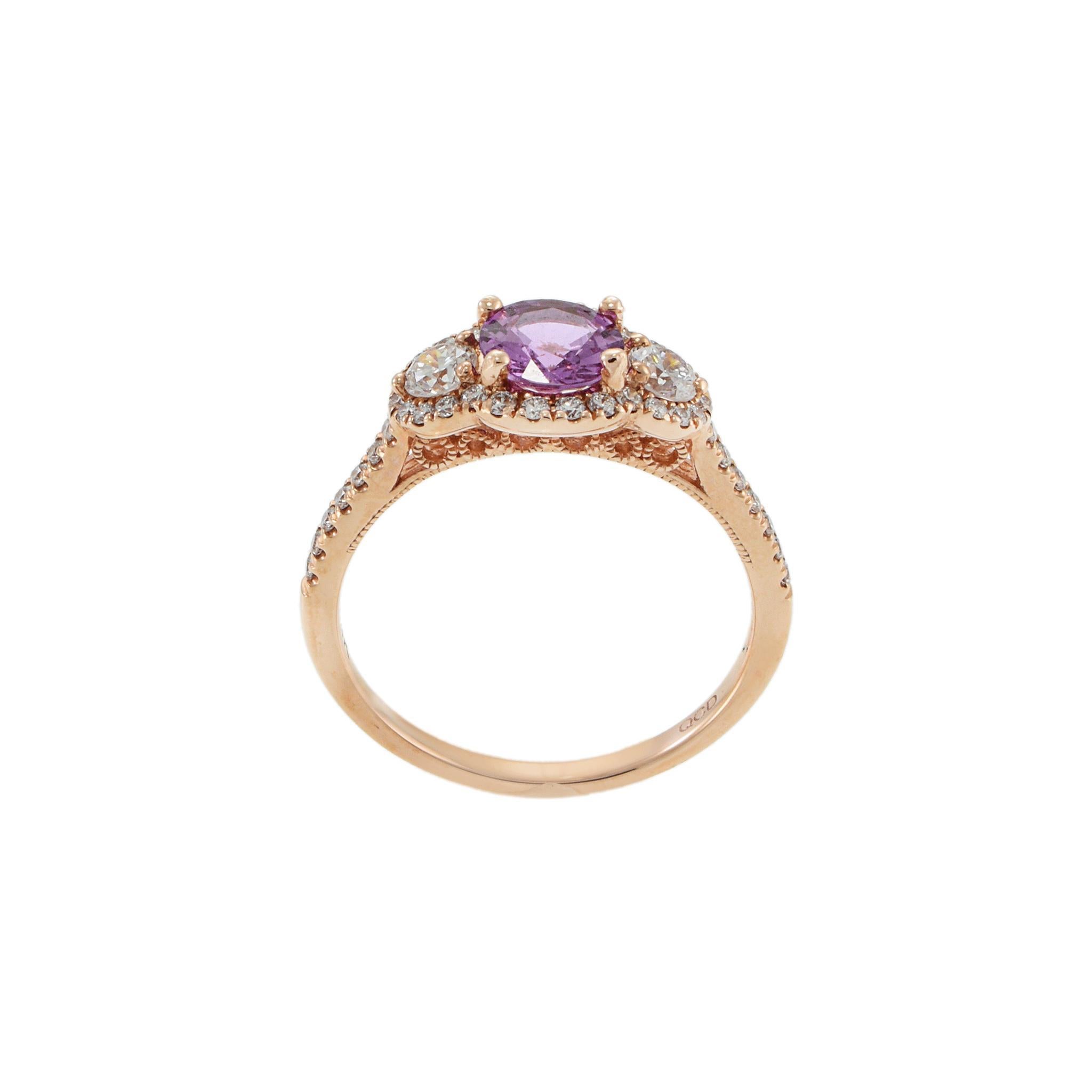 14KT Rose Gold Pink Sapphire and Diamond Ring For Sale 1
