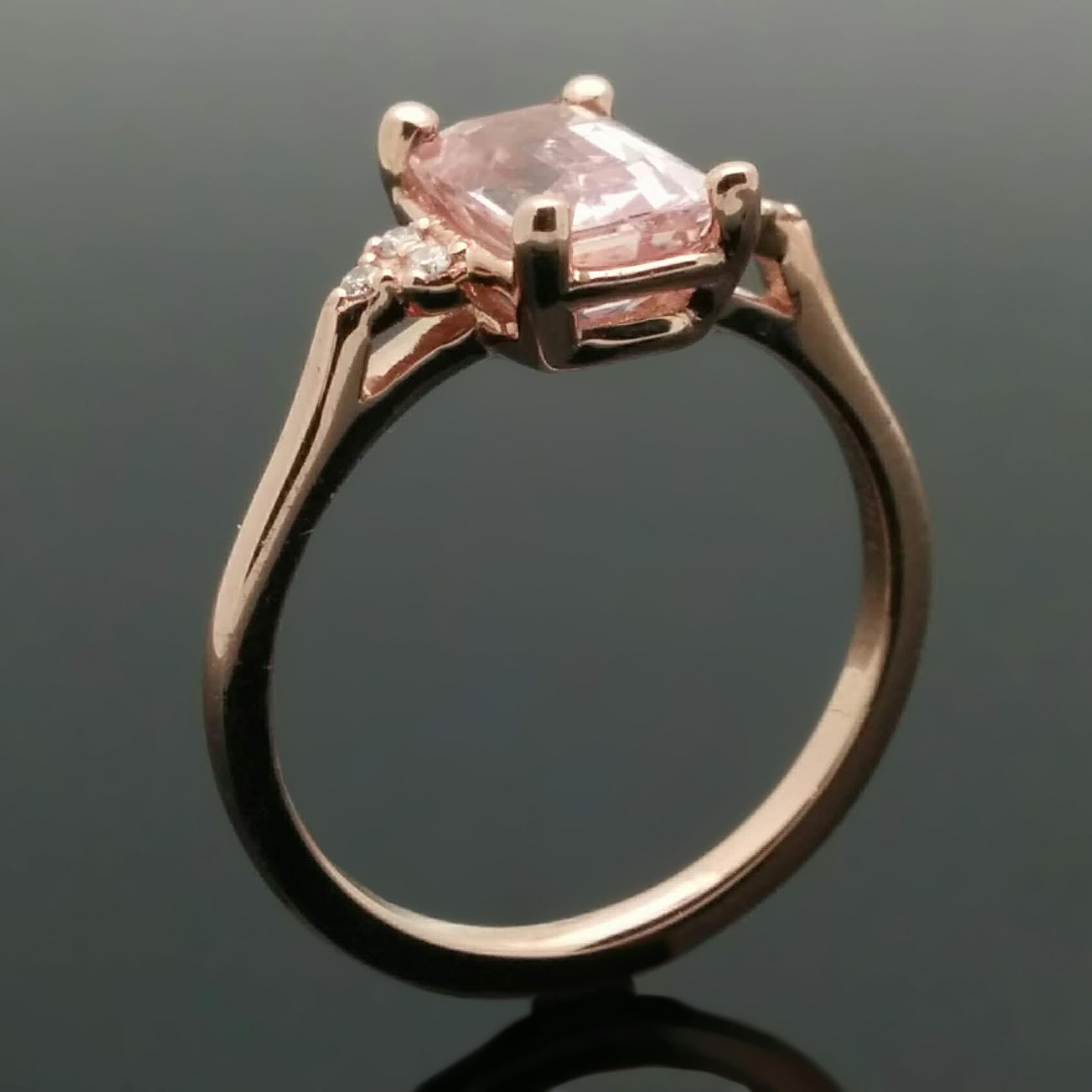 14 Karat Rose Gold Pink Sapphire and Diamond Ring For Sale 2