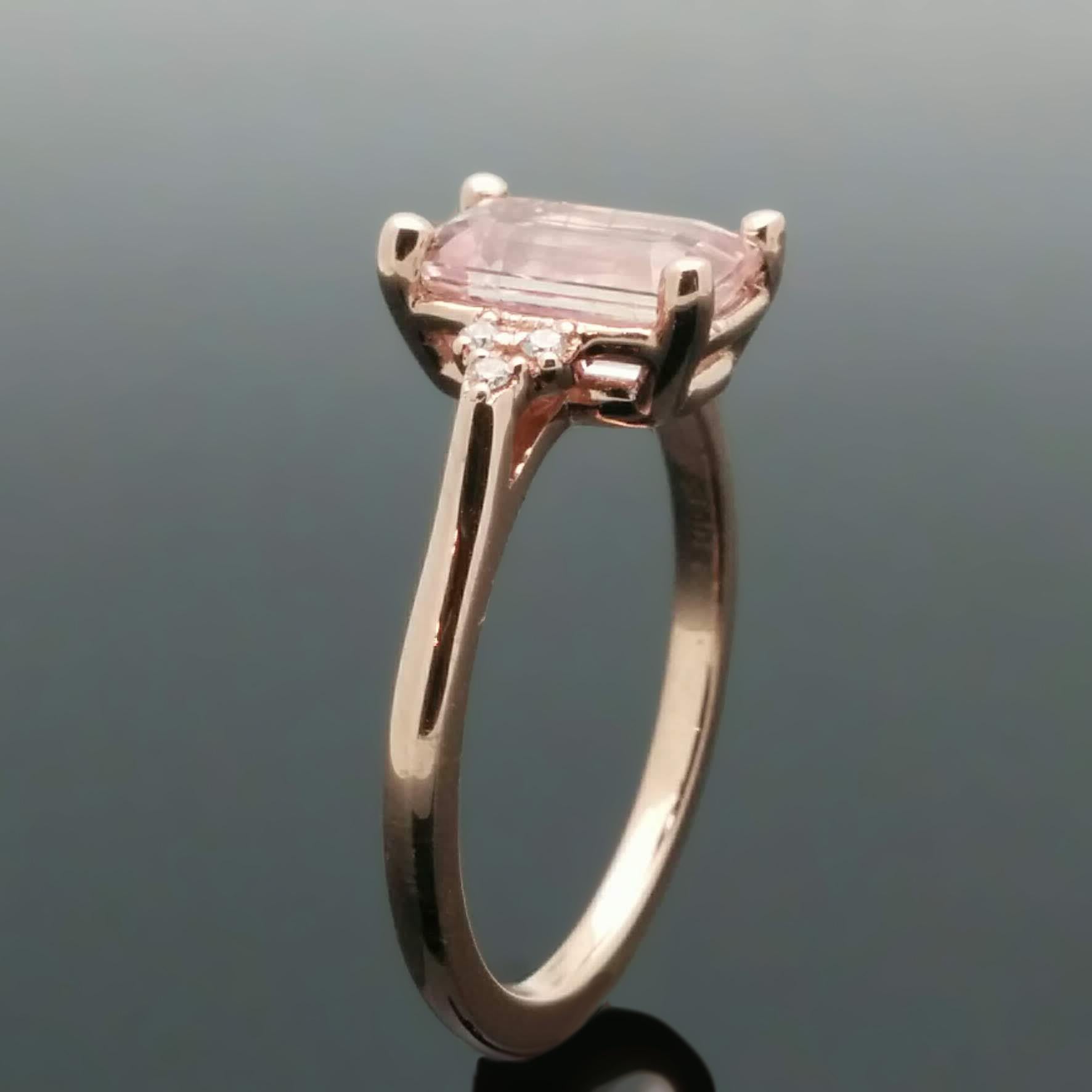 14 Karat Rose Gold Pink Sapphire and Diamond Ring For Sale 3