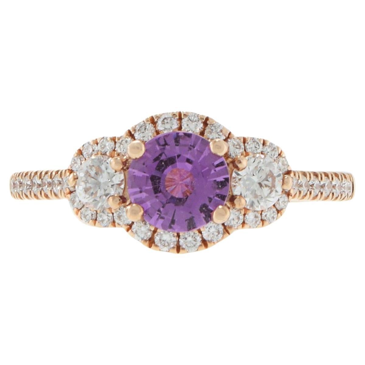 14KT Rose Gold Pink Sapphire and Diamond Ring