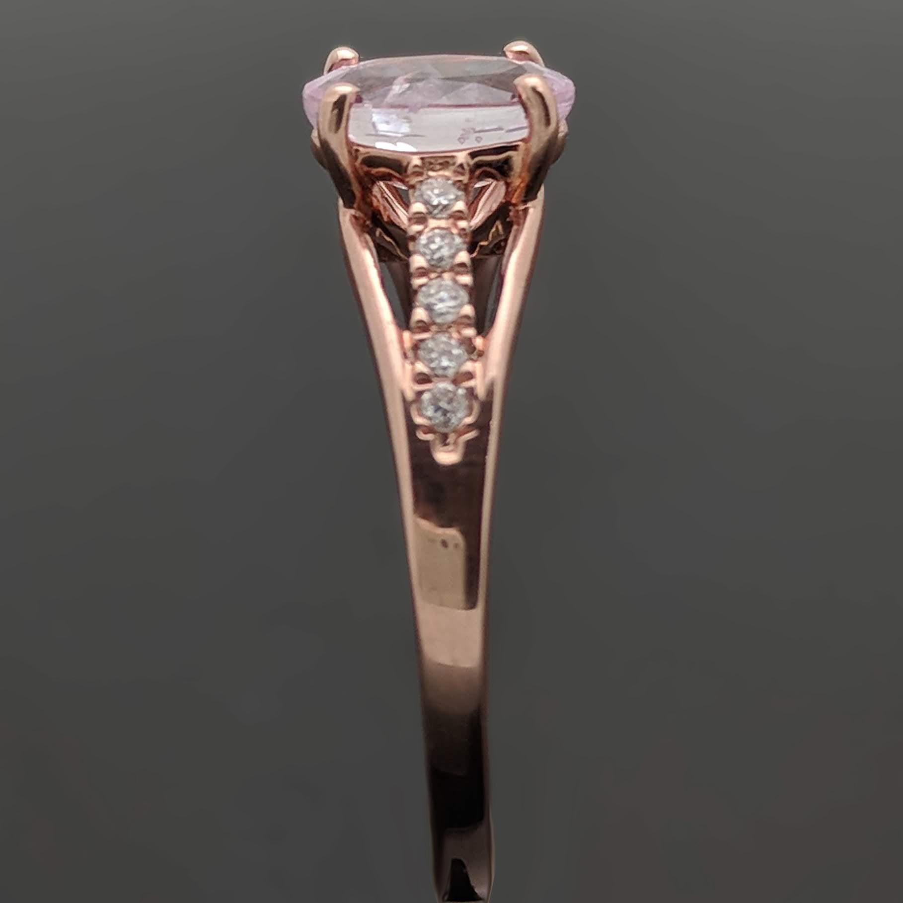 Oval Cut 14 Karat Rose Gold Pink Sapphire and Diamonds Ring For Sale