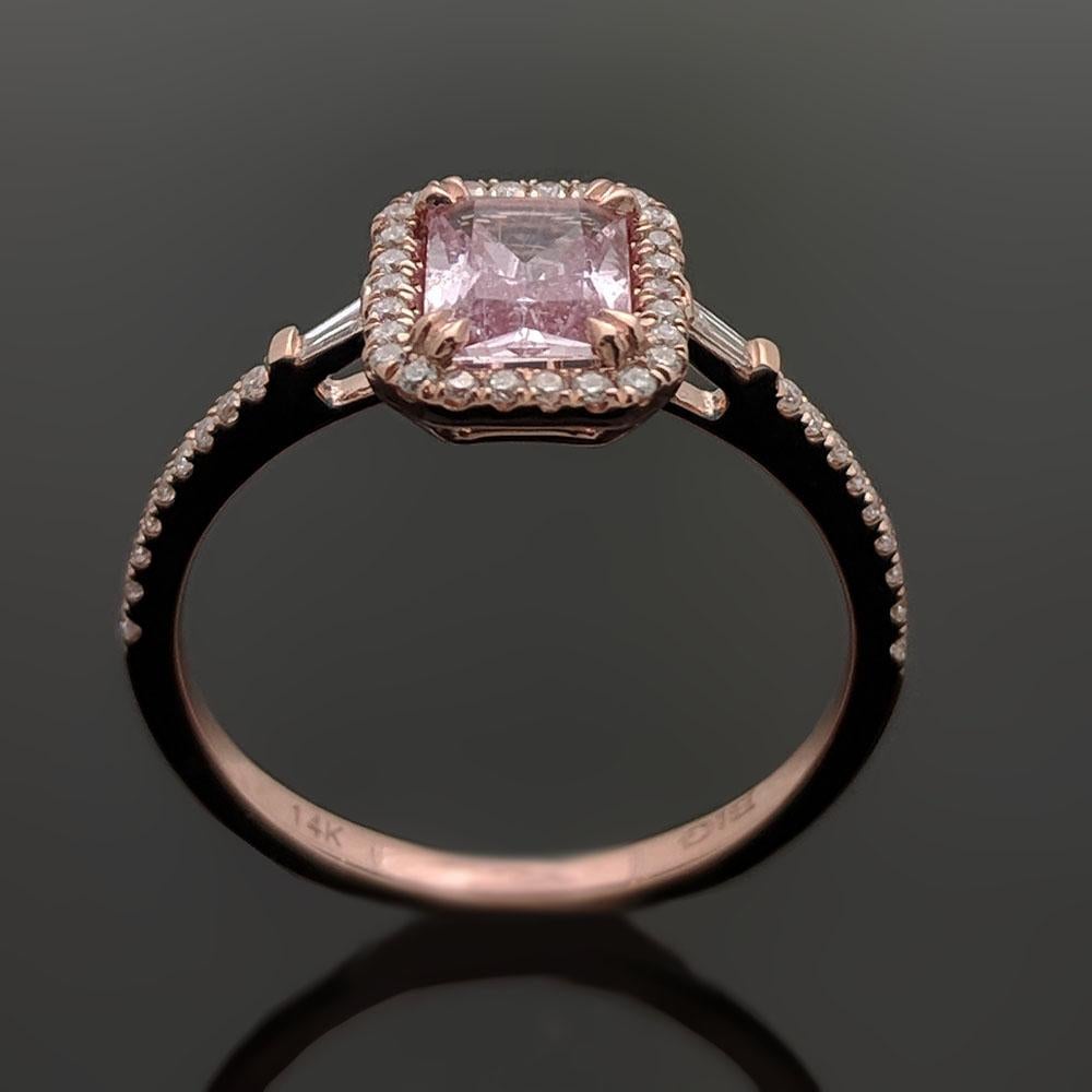 Contemporary 14 Karat Rose Gold Pink Sapphire and Diamonds Ring For Sale