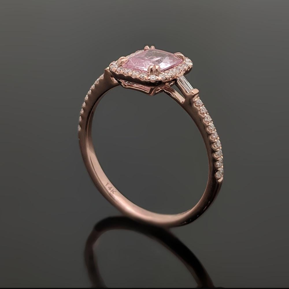 14 Karat Rose Gold Pink Sapphire and Diamonds Ring In New Condition For Sale In Los Angeles, CA